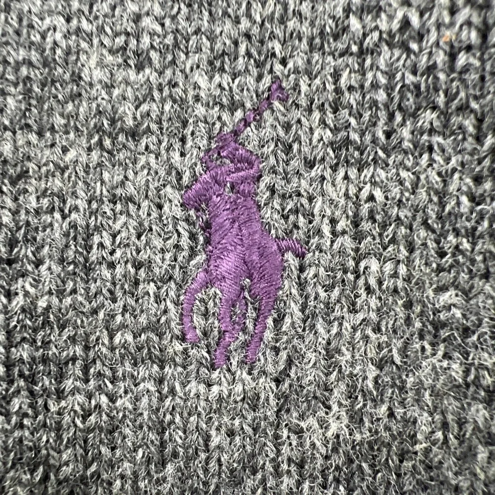 Vintage Polo Ralph Lauren 100% Lambs Wool V Neck Sweater‎ Men's XL Purple Pony